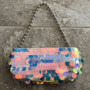 Liselle Kiss Chelsea Ball Chain Shoulder Bag, Made in Italy, Iridescent Silver
